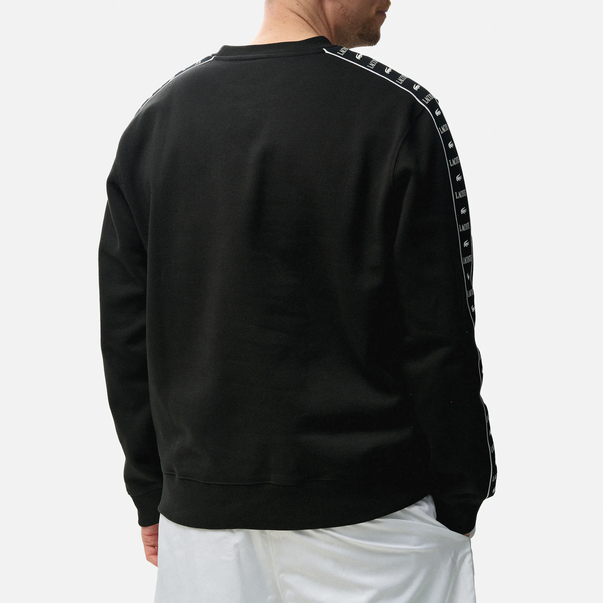 Lacoste Logo Stripe Sleeve Sweatshirt Black